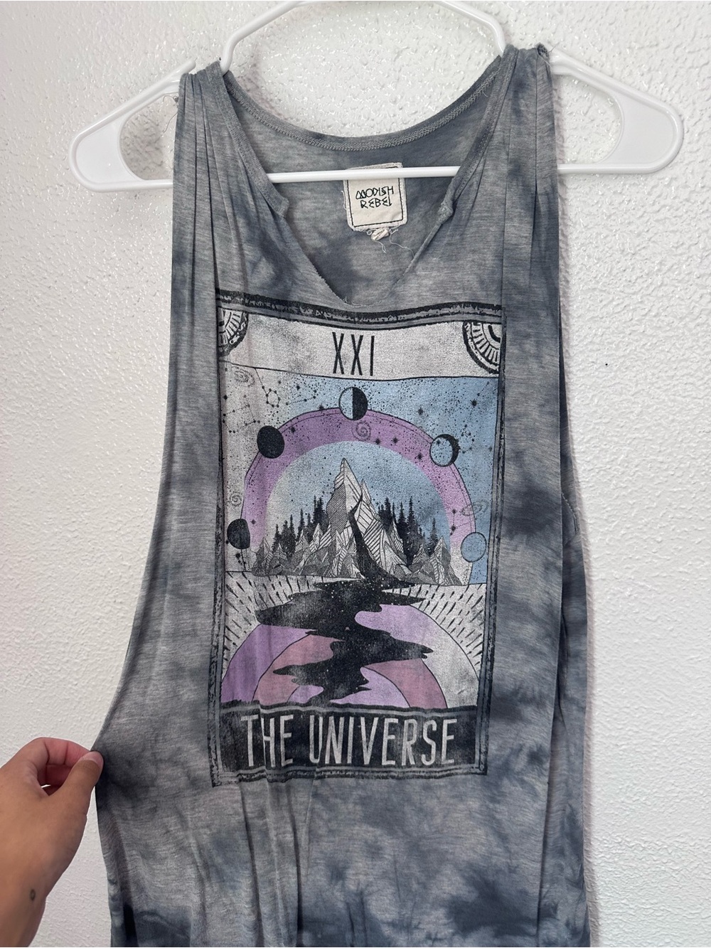 Modish Rebel Women’s Small Gray Universe Tarot Pink Purple Rayon Sleeveless Tank